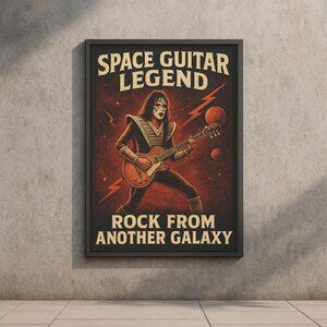 Space Guitar Poster Print - Rock From Another Galaxy Wall Art, Music Decor